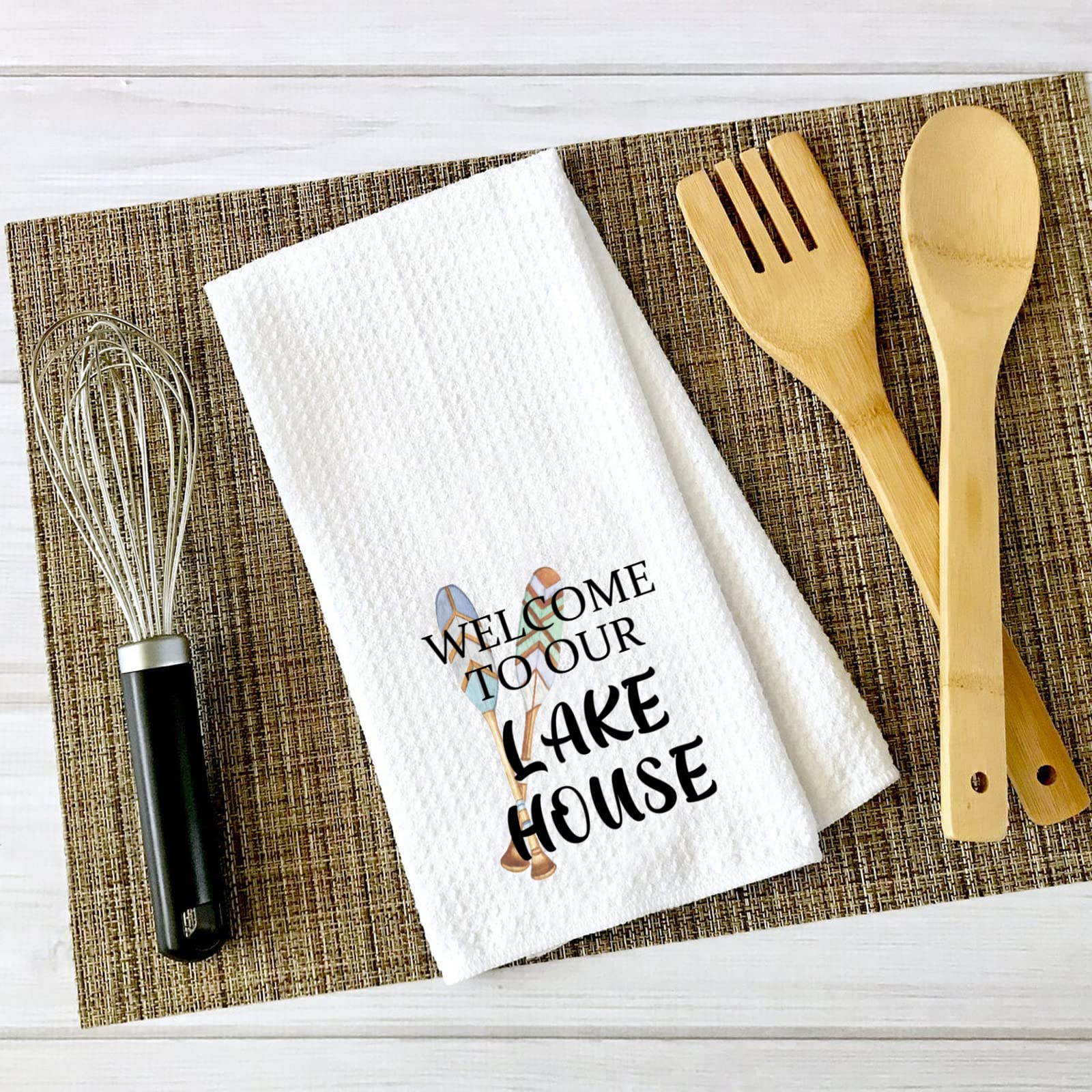 ZJXHPO Lake House Gift Welcome to Our Lake House Kitchen Towel Lake House Dish Towel Housewarming Gift Lake House Decor (Lake House Towel)