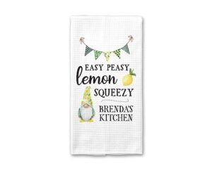 canary road personalized easy peasy lemon squeezy kitchen towel | custom gnome theme dish towel | summer kitchen decor | seasonal decor | kitchen accessories | housewarming gift | gift for friend