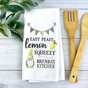 CANARY ROAD Personalized Easy Peasy Lemon Squeezy Kitchen Towel | Custom Gnome Theme Dish Towel | Summer Kitchen Decor | Seasonal Decor | Kitchen Accessories | Housewarming Gift | Gift for Friend