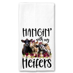 hanging with my heifers cow funny farm microfiber kitchen towel