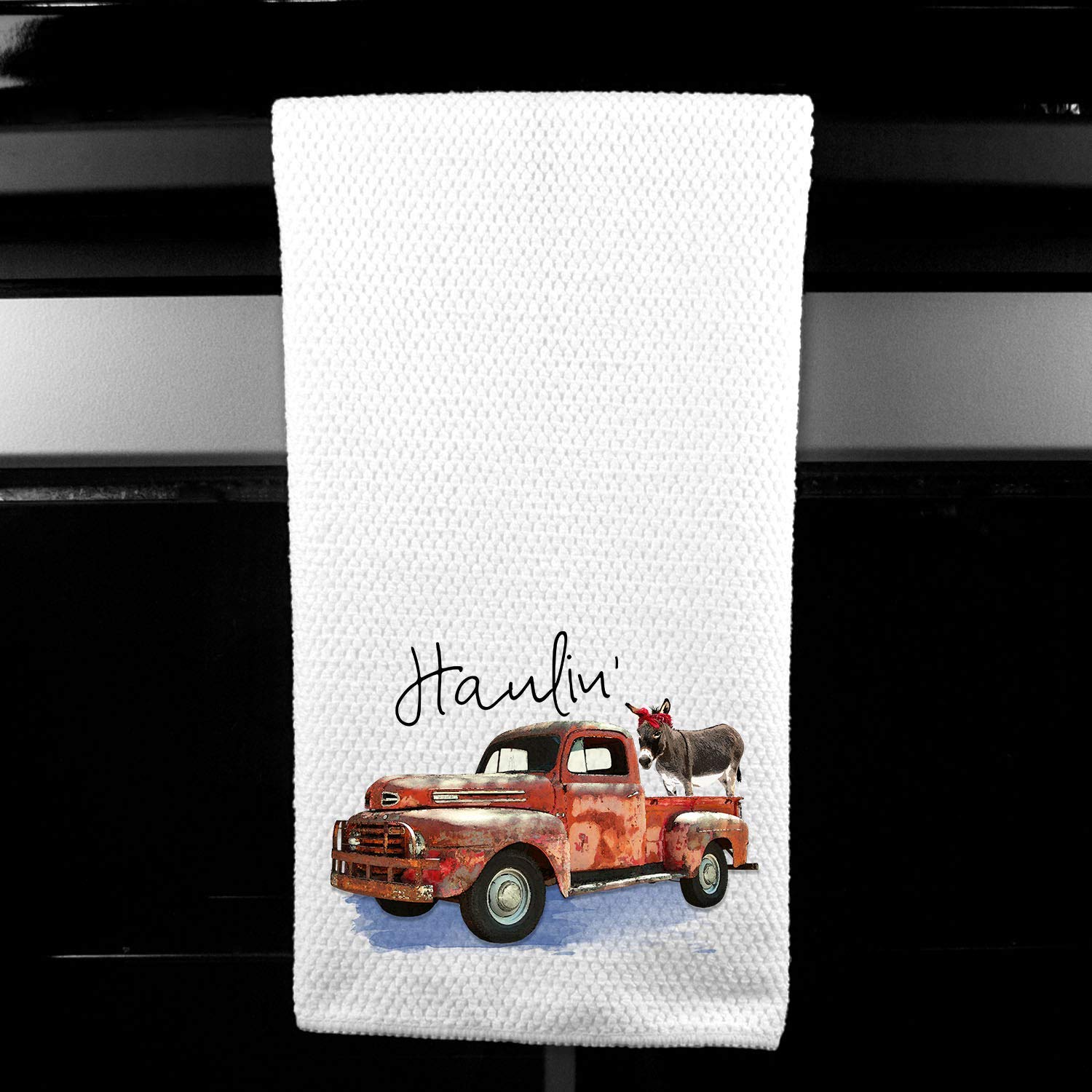 Haulin' Ass Donkey Pickup Truck Rustic Farm Microfiber Kitchen Bar Towel, Funny Gift for Women