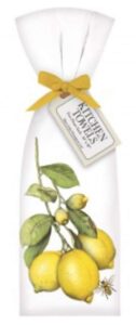 mary lake thompson t11931 2 lemon branch ribbon tied flour sack towels, 30 inches square, screened design 4.5 inches x 7.75 inches lower center, black