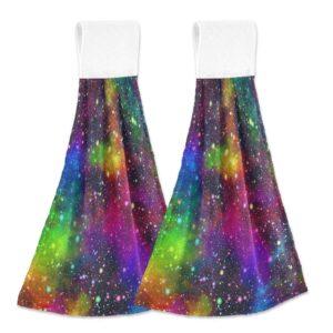 alaza colorful galaxy kitchen towels tea towels dish towels with hanging loop 2 pack