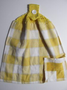 yellow buffalo check double thickness hanging kitchen towel - yellow cotton crochet top