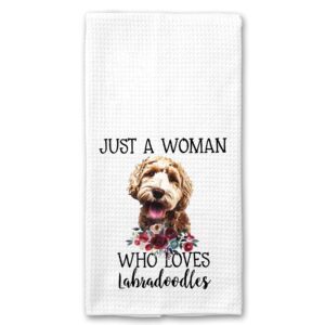 just a woman who loves labradoodles microfiber kitchen tea bar towel gift for animal dog lover