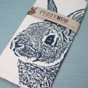 Bunny Tea Towel in Navy, Rabbit Tea Towel - Hand Printed Flour Sack Tea Towel, Kitchen Towel