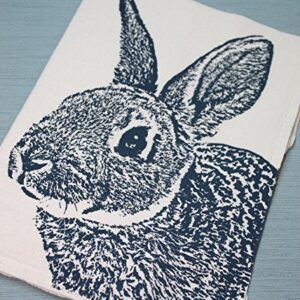 Bunny Tea Towel in Navy, Rabbit Tea Towel - Hand Printed Flour Sack Tea Towel, Kitchen Towel