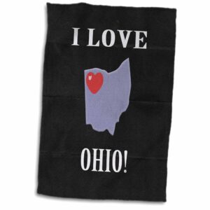3drose i love ohio with heart on state, purple, black, white, and red - towels (twl-233556-1)