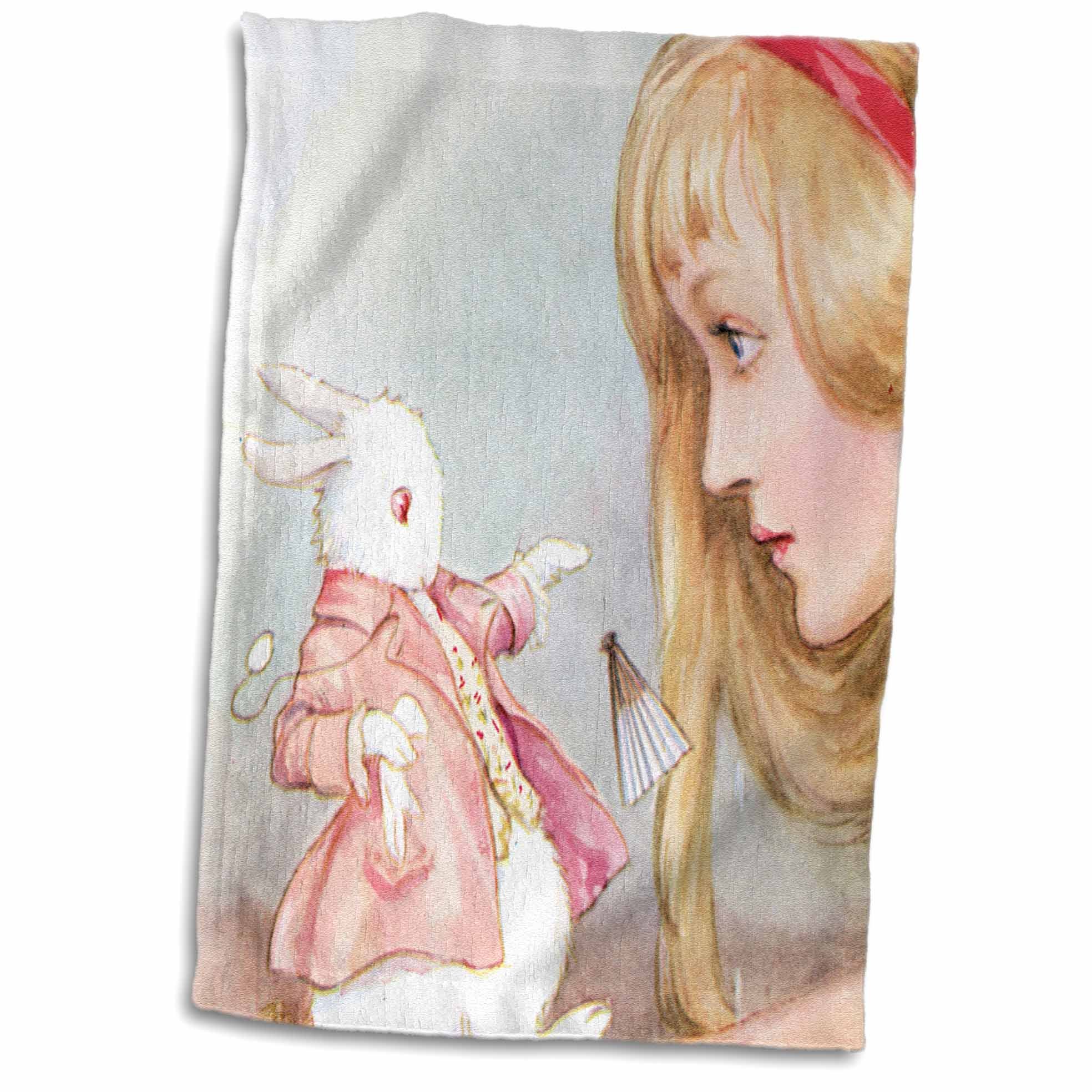 3dRose PS Vintage - Alice in Wonderland with Rabbit Vintage Art - Towels (twl-164585-1)