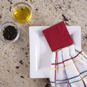 Ritz KitchenWears 100% Cotton Terry Hanging Kitchen Tie Towel, Multi-Check, Paprika Red