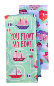 happy valentine's day cotton kitchen dish towels "you float my boat", set of 2