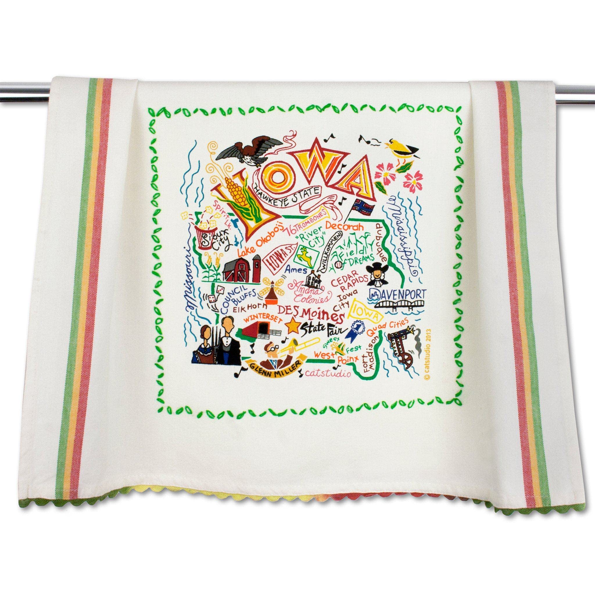 Catstudio Iowa Dish Towel - U.S. State Souvenir Kitchen and Hand Towel with Original Artwork - Perfect Tea Towel for Iowa Lovers, Travel Souvenir