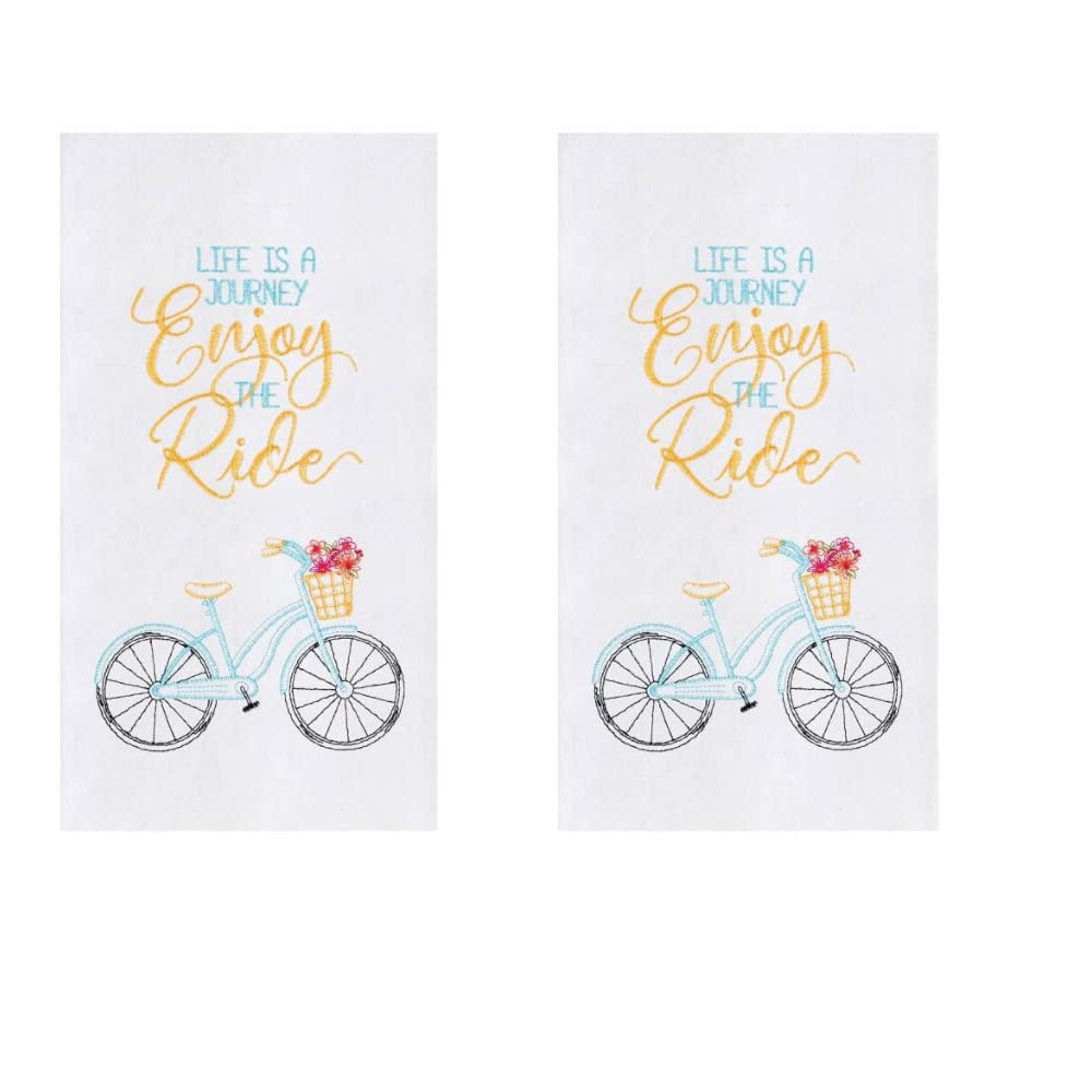 Playing with Scissors Set of 2 C&F Home Enjoy The Ride Embroidered Flour Sack Towels-Bicycle 18x27 inch Kitchen Bathroom Dish Tea Towels