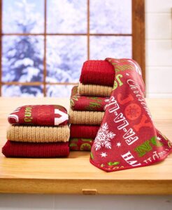 mjm innovations kitchen towel linen set of 10 pieces | 6 dishcloths & 4 towels | microfiber fall, autumn, thanksgiving, harvest, christmas winter season holiday themes (seasons greeting)