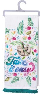 primitives by kathy take it easy dish towel in sloth watercolor design 18” x 28"