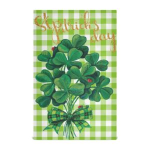 happy st patrick's day shamrock bath hand towel lucky clover green buffalo plaid kitchen dish towels rags 18x28 in super absorbent lint free cleaning cloths tea towel set bathroom accessories set of 1