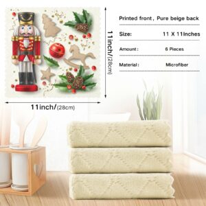 VIGTRO Christmas Nutcracker Kitchen Towels Super Absorbent,Winter Soldier Premium Dish Cloths Towels, Xmas Bells Toys Washable Fast Drying Dish Rags Reusable Cleaning Cloth 11x11 6 Pack