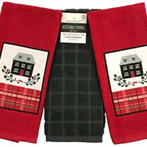 Christmas Holiday Kitchen Hand Towels: Red Terry Towels with Primitive Country Home Patch