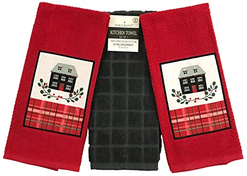 Christmas Holiday Kitchen Hand Towels: Red Terry Towels with Primitive Country Home Patch