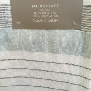 Ladinne Kitchen Towels 3X Set Oversized 20"x30" White Gray GreenMade in Turkey