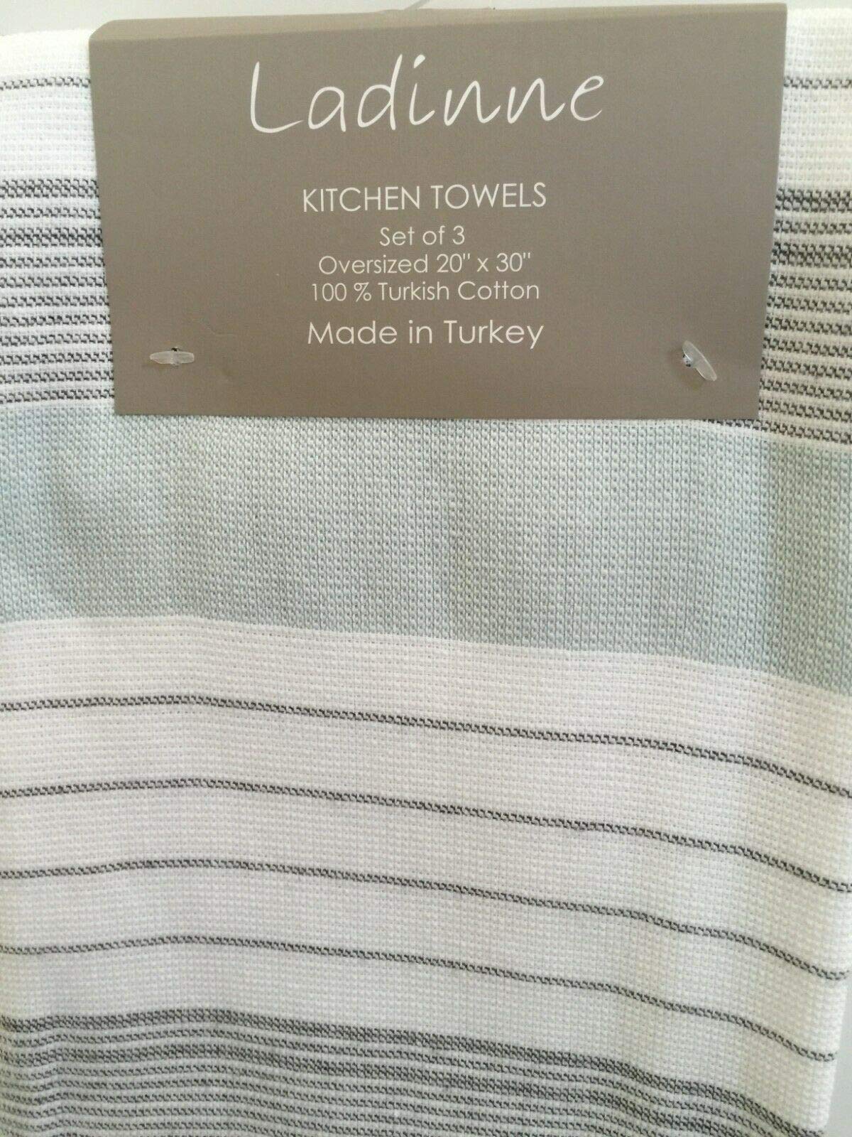 Ladinne Kitchen Towels 3X Set Oversized 20"x30" White Gray GreenMade in Turkey