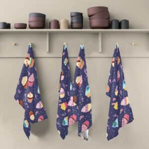 Bolaz Cute Little Cupcakes Kitchen Towel, Dish Towels Quick Drying Tea Towels Absorbent Hand Towels for Kitchen Sink Dinner Table 28 x 18 Inches, Set of 6