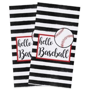 sports baseball game kitchen towels, set of 2 hand drying towel, soft absorbent multipurpose cloth tea towels for cooking baking, watercolor black white stripes washable dish towels cloth 18x28 inch