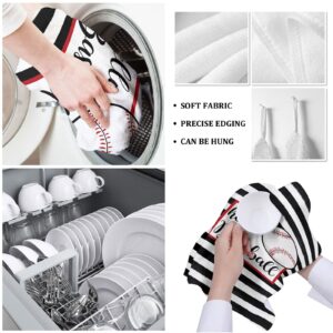 Sports Baseball Game Kitchen Towels, Set of 2 Hand Drying Towel, Soft Absorbent Multipurpose Cloth Tea Towels for Cooking Baking, Watercolor Black White Stripes Washable Dish Towels Cloth 18x28 Inch