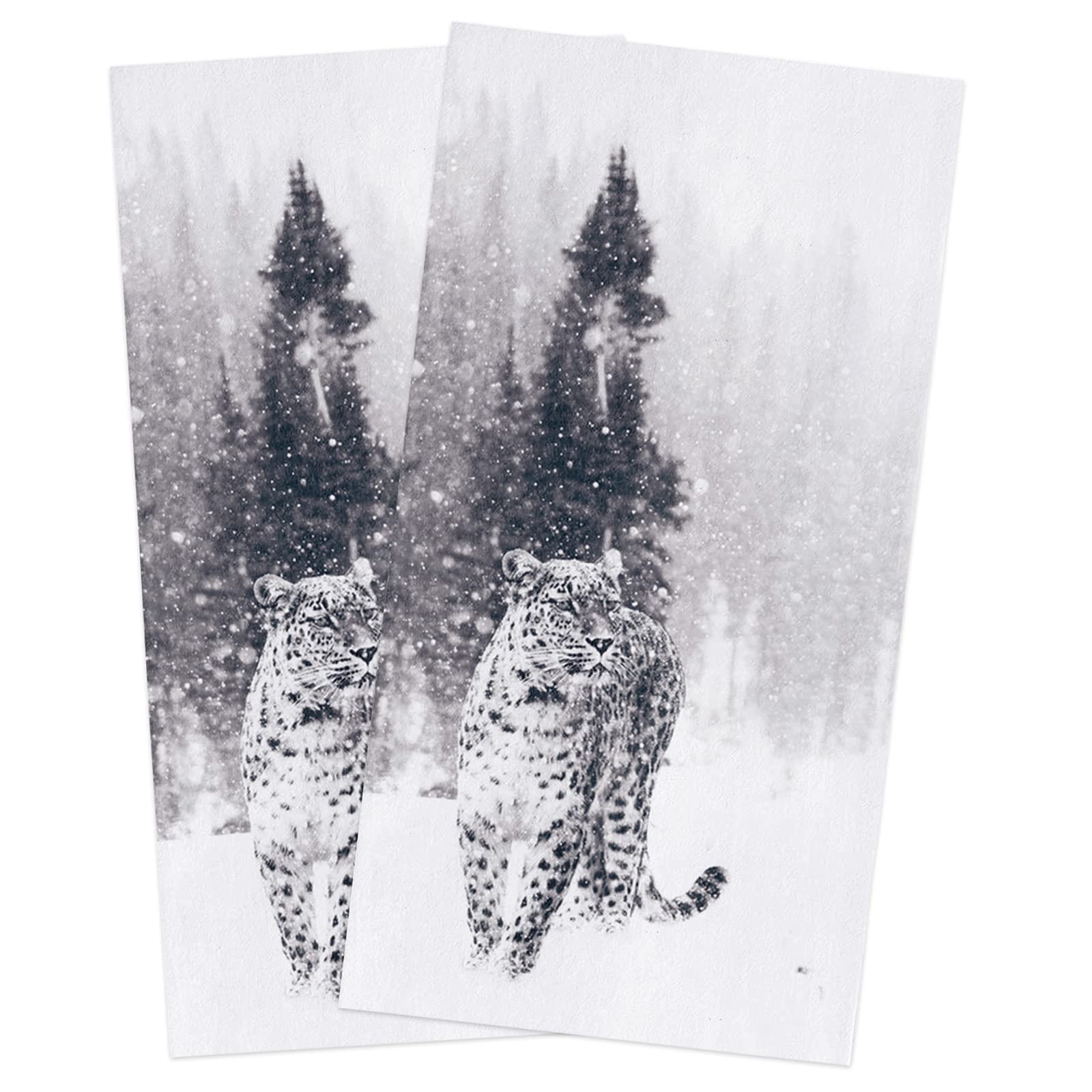 Cotton Kitchen Towels 2 Pack 18 X 28 Inch Leopard Nature Forest Super Soft Tea Towels/Bar Towels/Hand Towels Absorbent Reusable Cleaning Cloth Dish Towels for Kitchen, Bathroom
