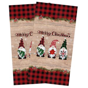 christmas kitchen towels,merry christmas buffalo plaid farm gnomes snowflake pine tree super soft 16x28 inches dish cloth,cotton absorbent tea towels/bar towels/cleaning cloths/hand towels,(2 pack)