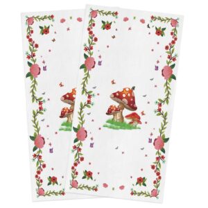 dish towels for kitchen,hand towel cleaning cloths country forest mushroom absorbent fast drying dish rags,flower green leaf branch frame bathroom cloth set of 2 with hanging loop