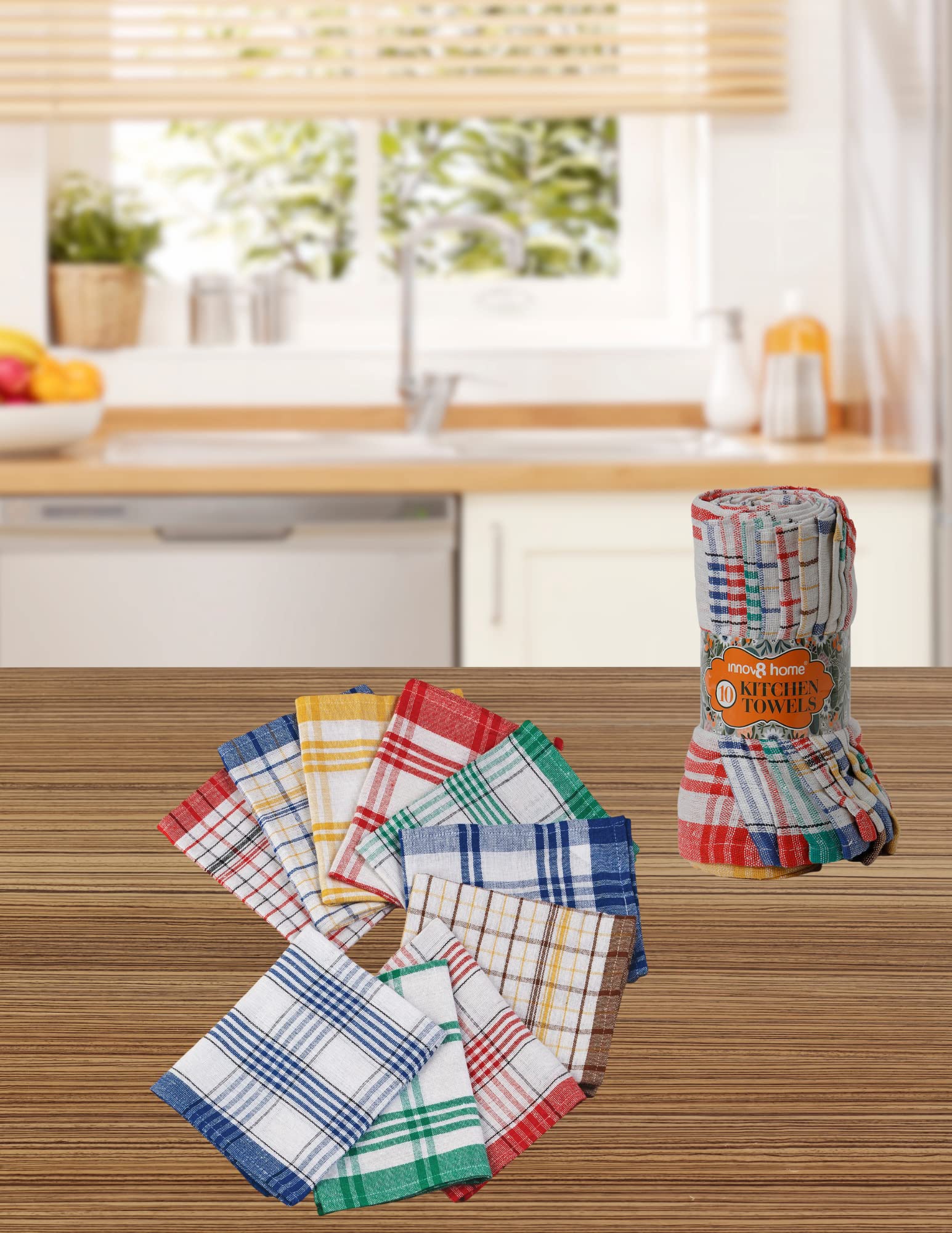 Innov8 Home Assorted Cotton Kitchen Towels, Set of 10 - Ultra Absorbant Towels for Kitchen