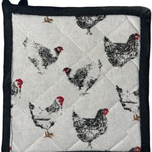 Set of 4, 100% Cotton, Farmhouse Design Black & White Rooster Sentiment Farmers Market, Kitchen Towel Set, Include 2 Kitchen Towels, 1 Pot Holder & 1 Ovenmitt.