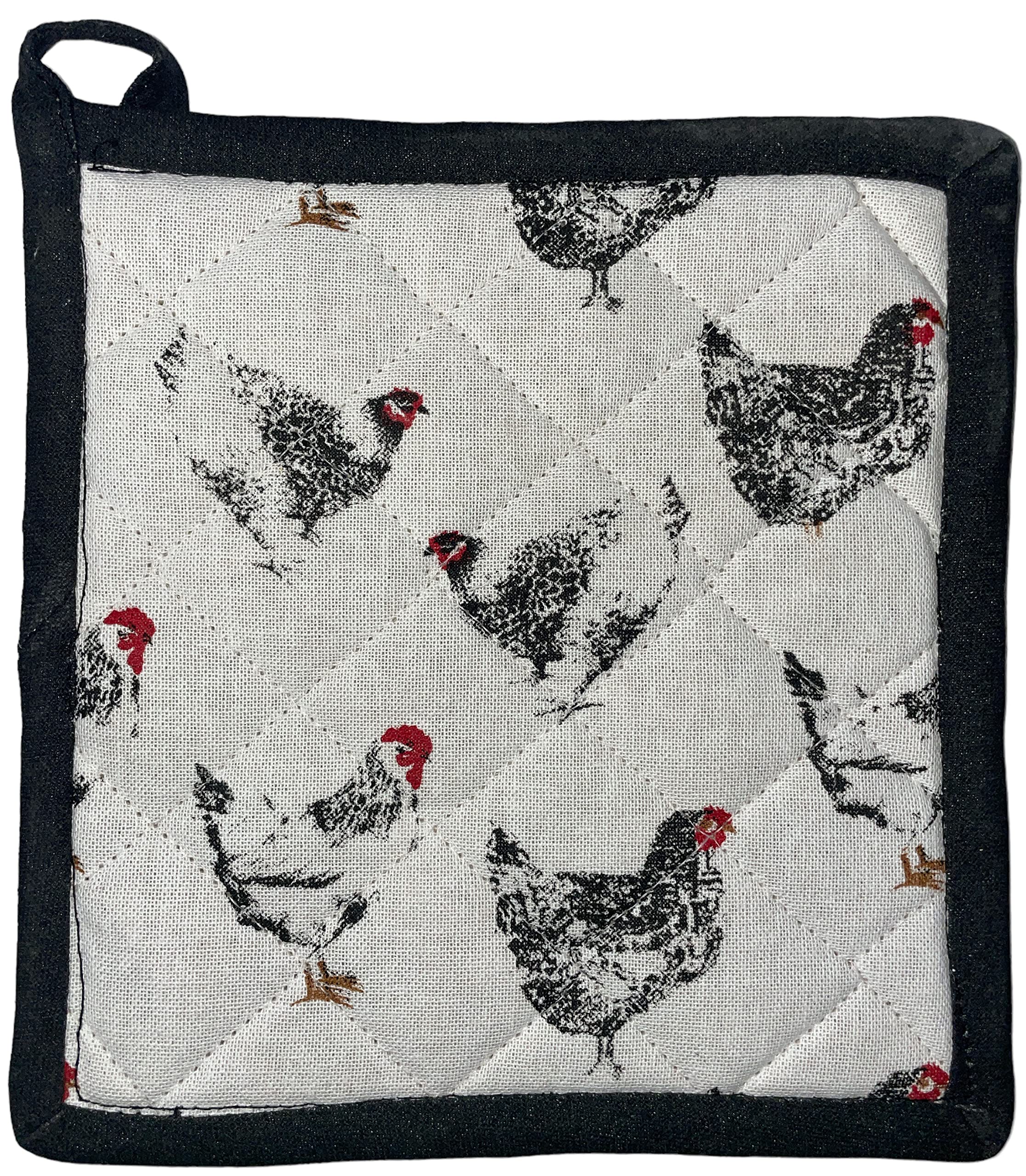 Set of 4, 100% Cotton, Farmhouse Design Black & White Rooster Sentiment Farmers Market, Kitchen Towel Set, Include 2 Kitchen Towels, 1 Pot Holder & 1 Ovenmitt.