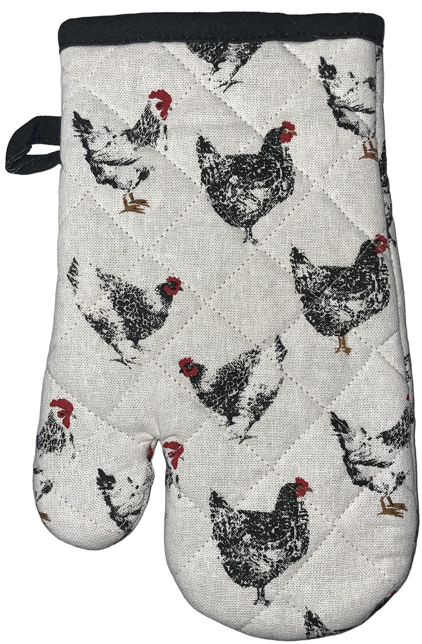 Set of 4, 100% Cotton, Farmhouse Design Black & White Rooster Sentiment Farmers Market, Kitchen Towel Set, Include 2 Kitchen Towels, 1 Pot Holder & 1 Ovenmitt.