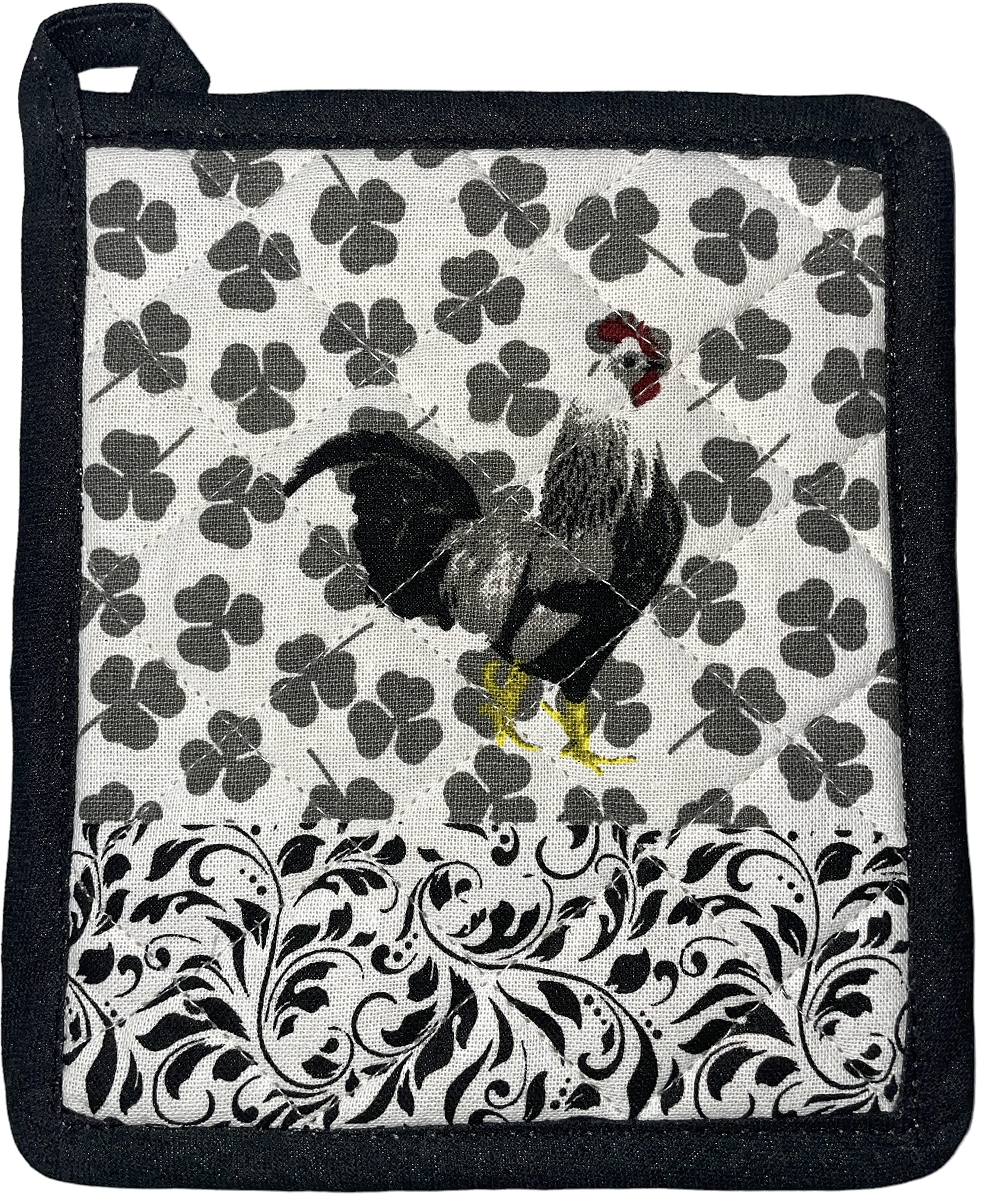 Set of 4, 100% Cotton Black & White Roosters Theme Farmhouse Kitchen Towels Set - Dish Towels, Include 2 Kitchen Towels, 1 Pot Holder & 1 Ovenmitt.