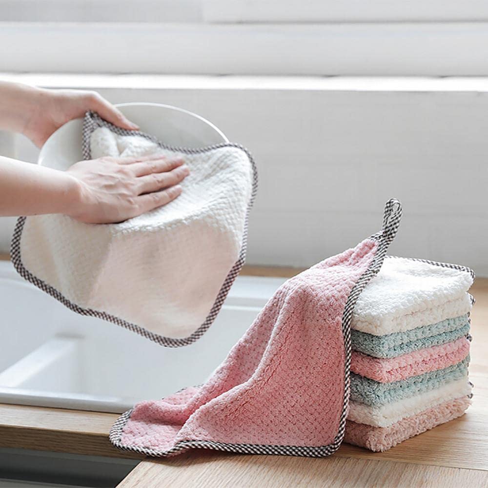 Coral Fleece Cleaning Cloths for Kitchen Super Absorbent Nonstick Oil Washable Fast Drying Velvet Dishcloths 1PC