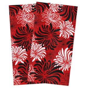 kitchen towels set black white chrysanthemums tea towel microfiber absorbent washable flower petals red 2 pack 18x28 inches absorbent soft cotton dish cloths bar towels & tea towels