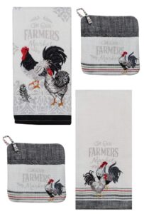 4 piece farmer's market country kitchen linen set - 1 terry towel, 1 tea towel and 2 pocket mitts
