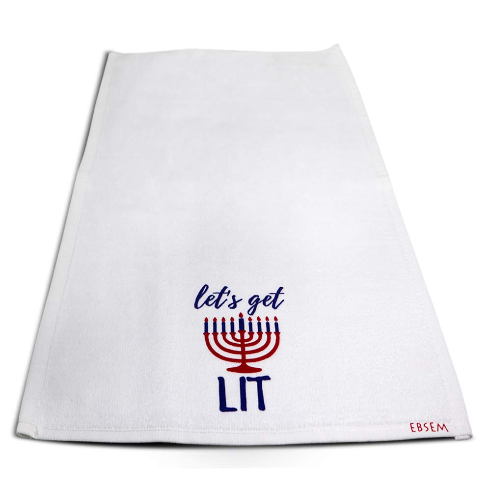 Ebsem Jewish Hand - Dish Towel Set. 2 Kitchen/Bathroom Towels with Flock Printed Designs. Perfect for Housewarming, Valentine's, Mother's Day, Thanksgiving, Birthday & Hanukkah Gift