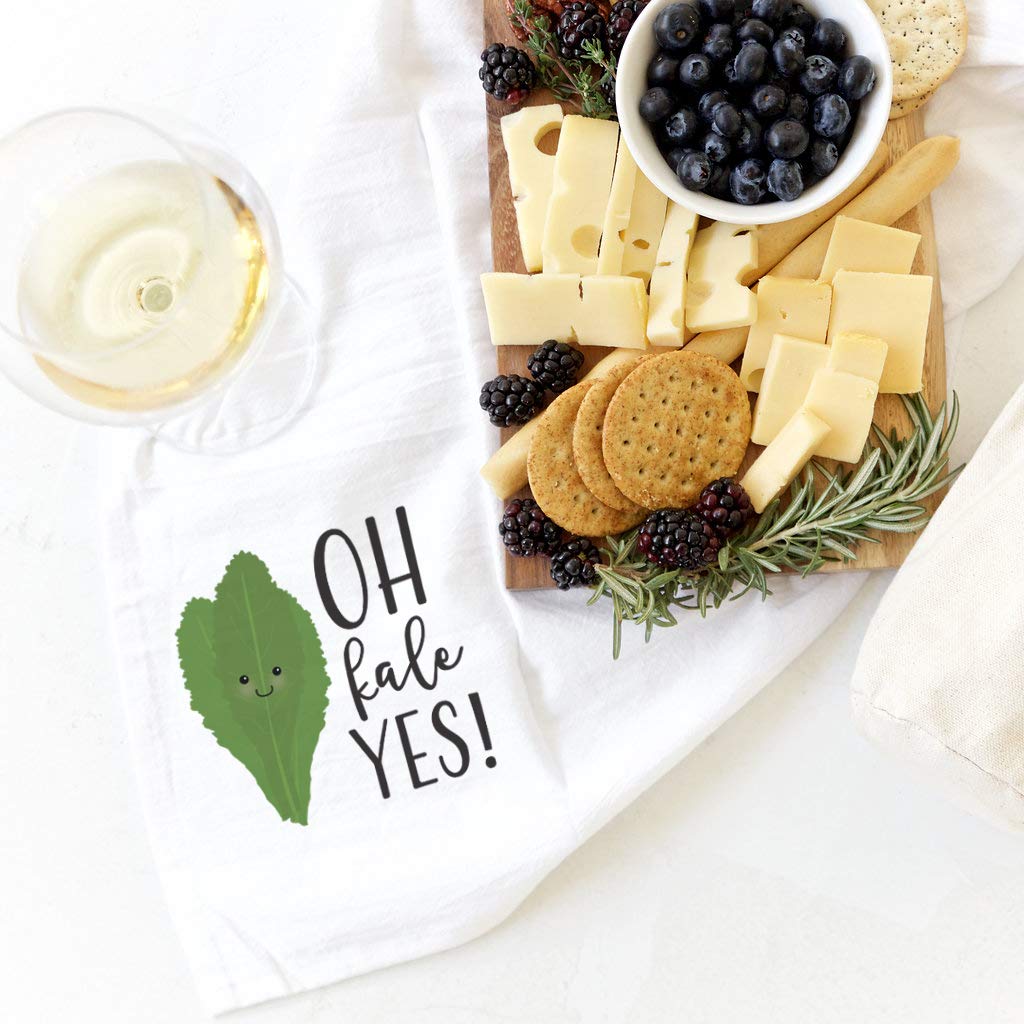 The Cotton & Canvas Co. Oh Kale Yes! Soft and Absorbent Kitchen Tea Towel, Flour Sack Towel and Dish Cloth