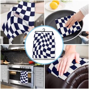 2 PCS Modern Black Kitchen Towels 18"x28" Absorbent Cleaning Cloths,Reusable Kitchen Rags Soft Terry Hand Tower Washable Dish Towel Hemmed Nappkin Dishcloths Geometric White Checkered Lattice