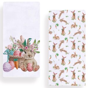 watercolor easter bunny kitchen dish towel 18 x 28 inch, spring summer flamingo rabbit tea towels dish cloth for cooking baking set of 2