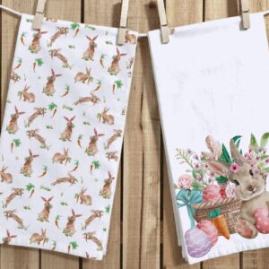 Watercolor Easter Bunny Kitchen Dish Towel 18 x 28 Inch, Spring Summer Flamingo Rabbit Tea Towels Dish Cloth for Cooking Baking Set of 2