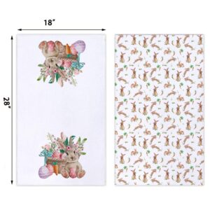 Watercolor Easter Bunny Kitchen Dish Towel 18 x 28 Inch, Spring Summer Flamingo Rabbit Tea Towels Dish Cloth for Cooking Baking Set of 2