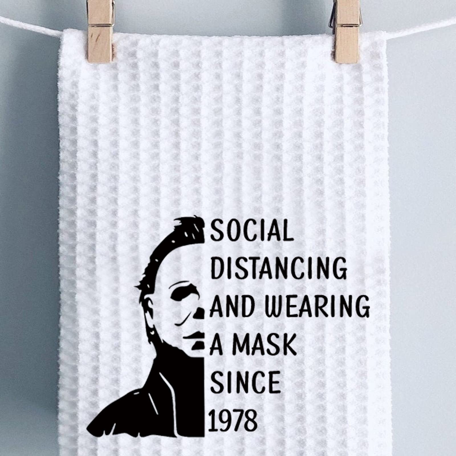 PWHAOO Horror Movie Killers Kitchen Towel Halloween Party Kitchen Towel Social Distancing and Wearing A Mask Kitchen Decor (Social DISTANCING T)