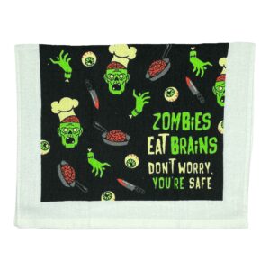 crazy dog t-shirts zombies eat brains dont worry youre safe funny undead tea towel funny kitchen towels halloween novelty kitchen towels zombies
