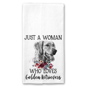 just a woman who loves golden retrievers microfiber kitchen towel gift for animal dog lover