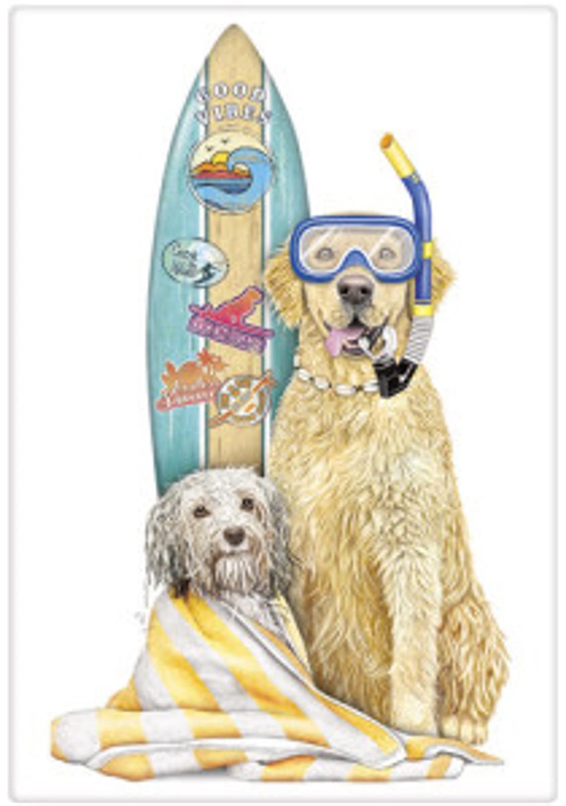 Mary Lake Thompson BT697 Surfing Dogs Flour Sack Towel 30 Inches Square