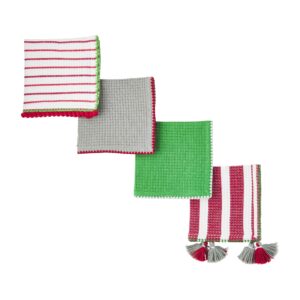 mud pie christmas waffle towel set, stripe